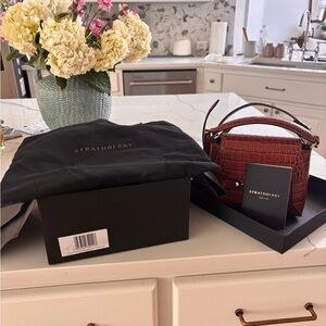 Strathberry Mosaic Nano Croc-Embossed Bag in Walnut - NWT